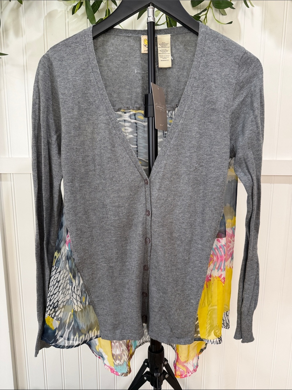 NWT! #948 ANTHROPOLOGIE Yellow Bird Cardigan with Sheer Colorful Back